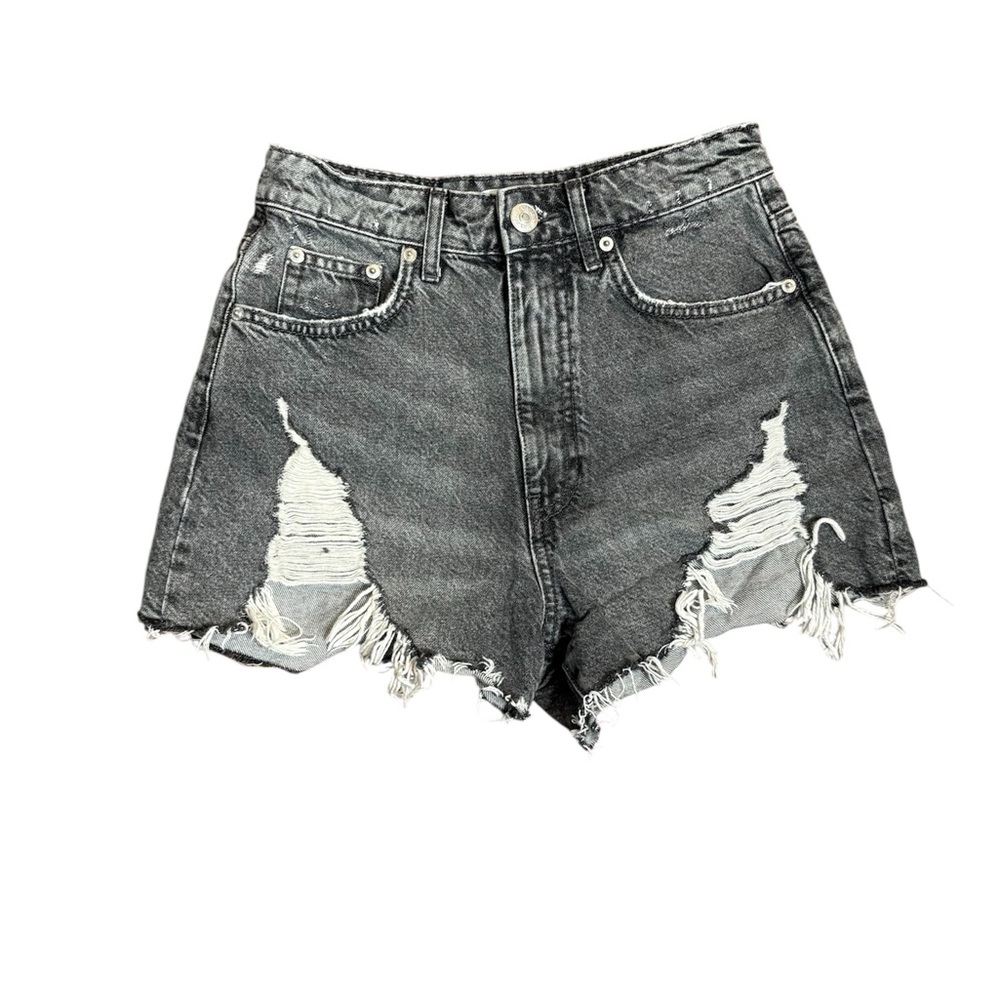 Zara Charcoal Distressed Jean Shorts